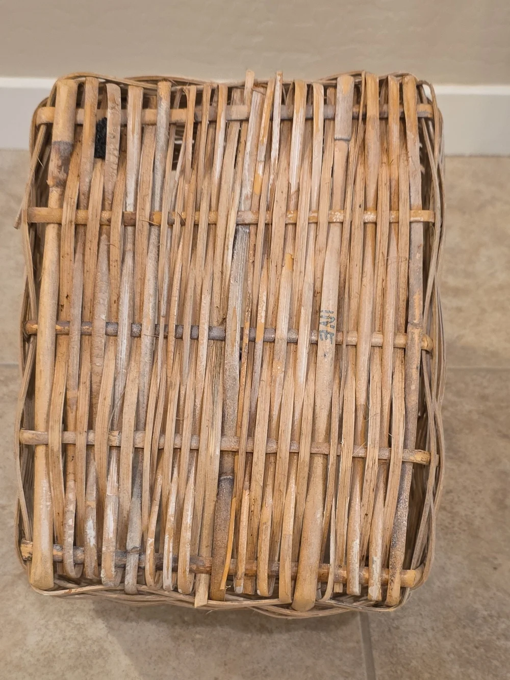 Wicker Woven Square Basket With Hand Painted Ceramic Handle